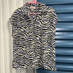 Vintage Zebra & Blue Floral Button Front Top